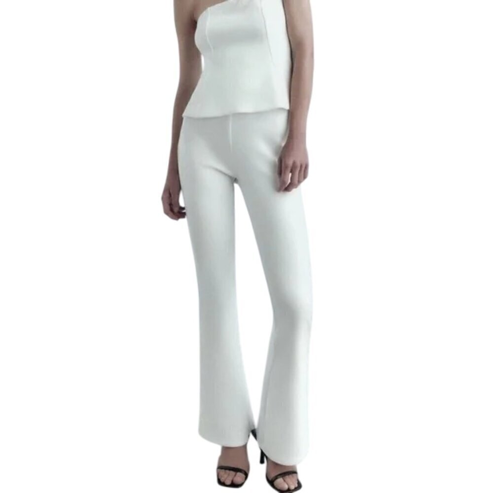 ZARA WHITE SPLIT HEM FLARE TROUSERS